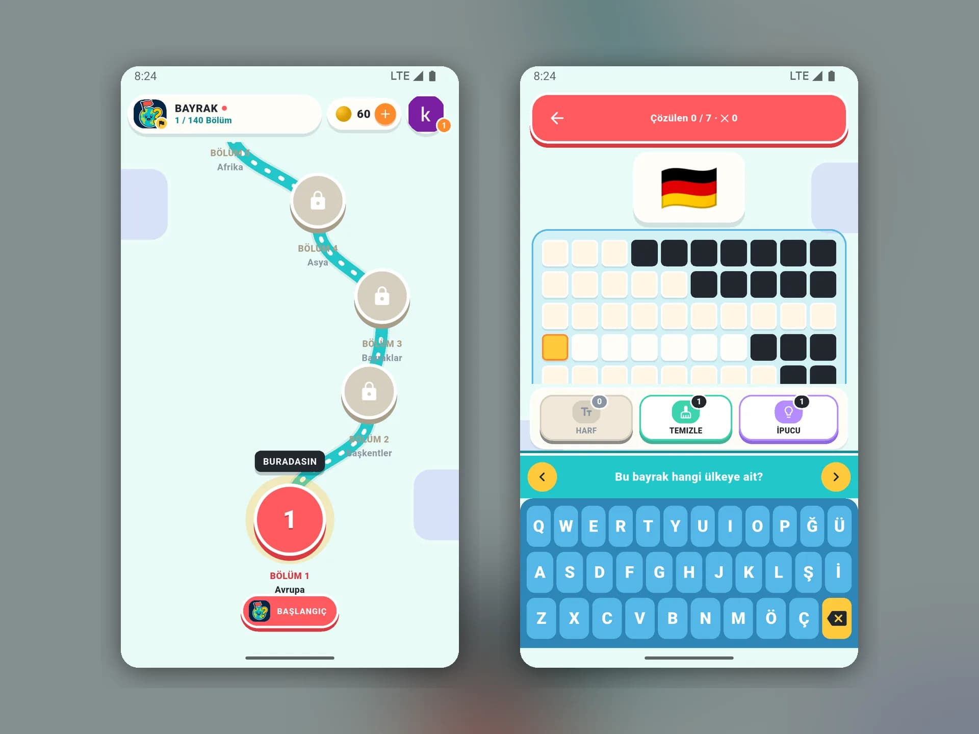 Dört soru modu - Harita Bilir